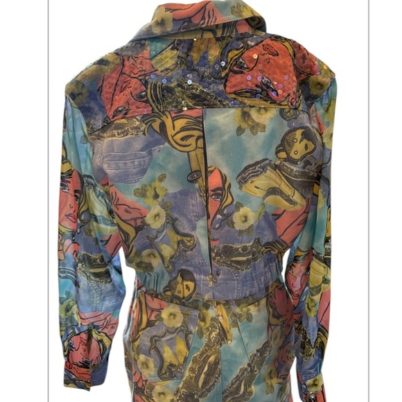 Vintage Opal Lorraine Wardy Pop Art Denim & Chiffon Jacket & Mini Skirt Size 6 - Picture 9 of 15